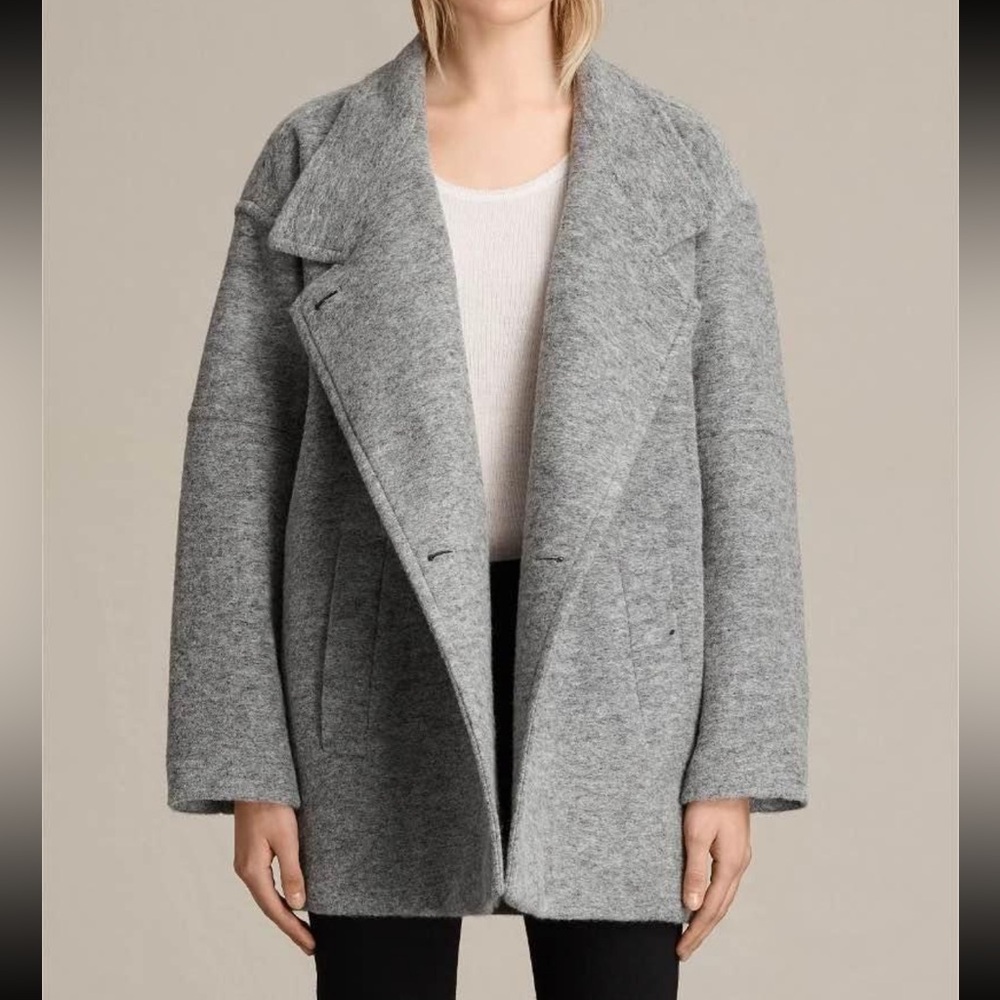 All Saints Grey Meade Ricci Wool Coat